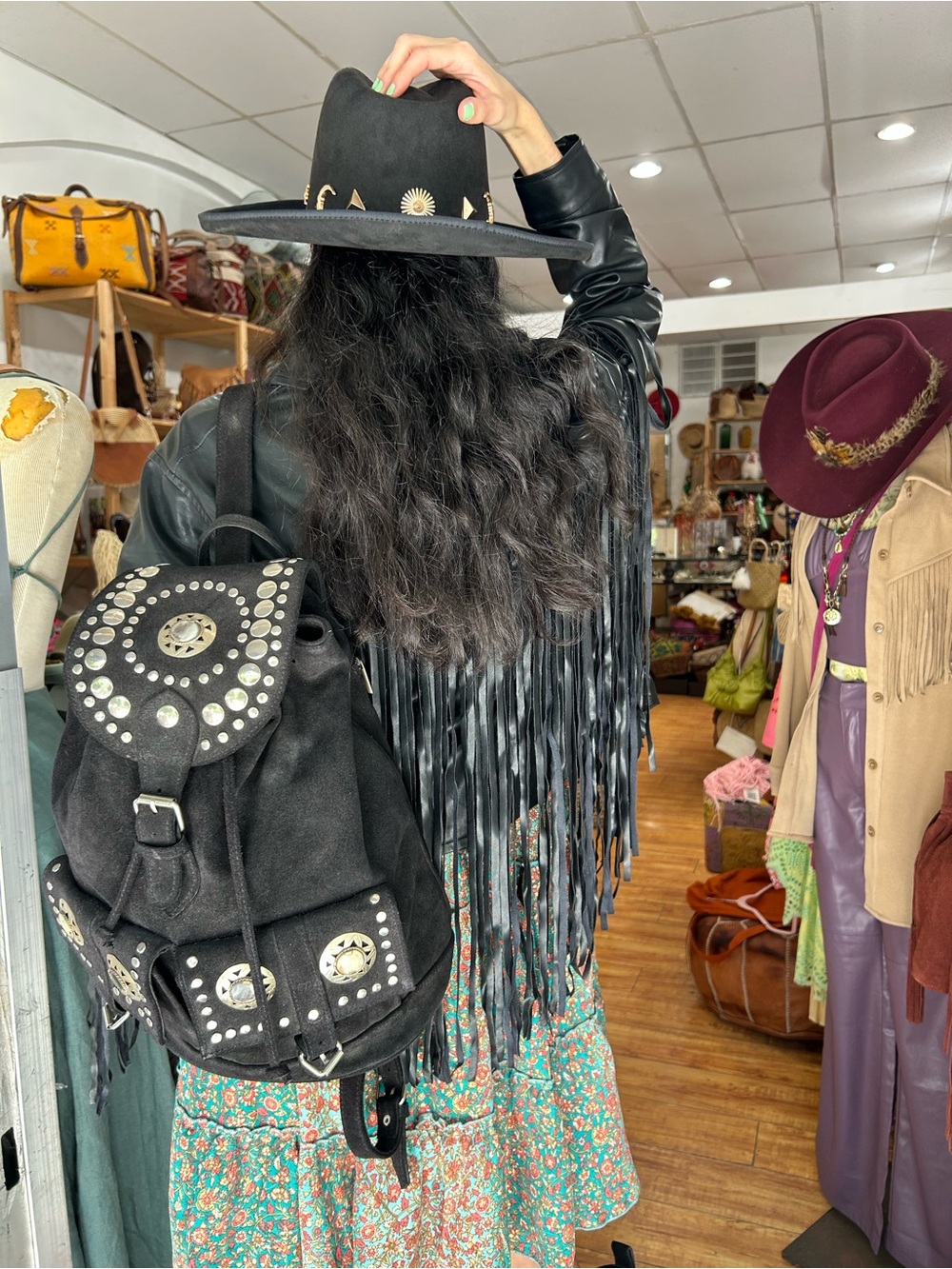 Black Studded Fringe Backpack - Women's Fashion Backpack